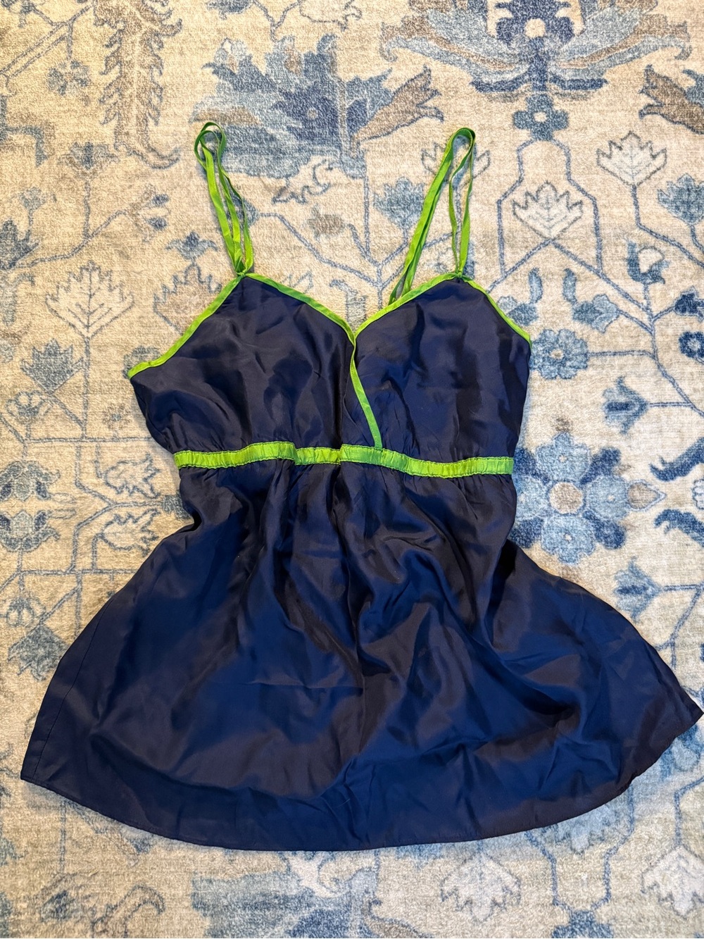 J. Crew silk Navy Cami with Bright Green Trim